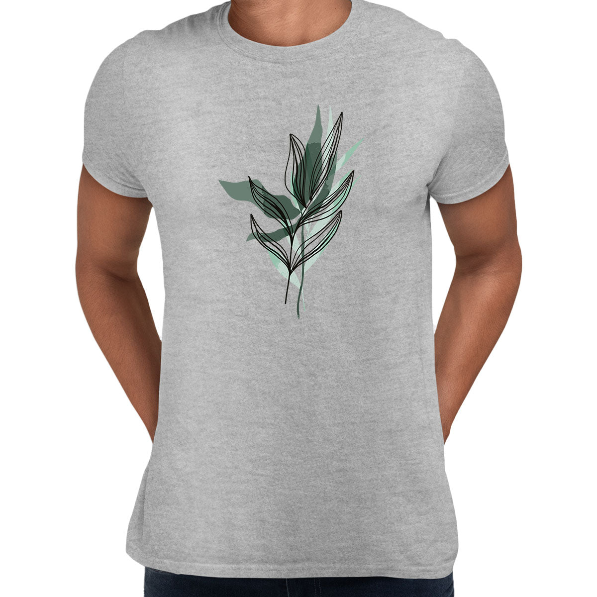 Summer Leaf Floral T-Shirt Colorful Art Print Botanical Plant Women Kids Unisex Tops S серый