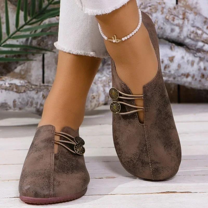 2025 New Women's Flat Shoes Casual Solid Color Round Toe Shallow Mouth Buckle Versatile Single Shoes for Women Zapatos