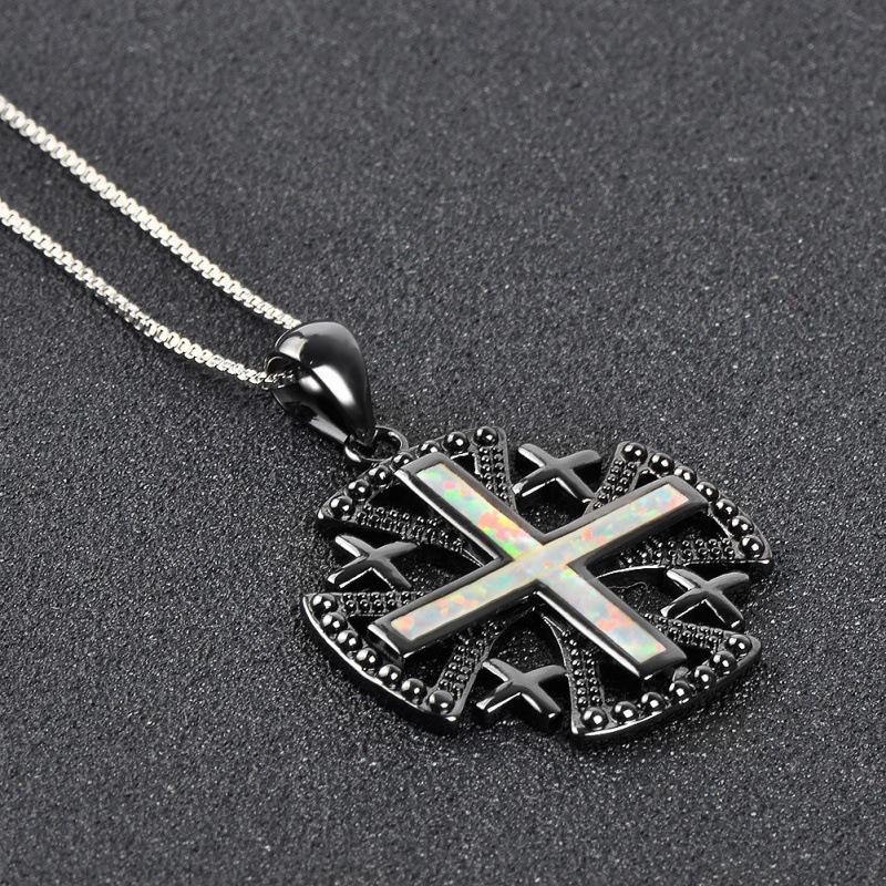 Wish European and American ladies, white Opal cross pendant necklace, exquisite necklace