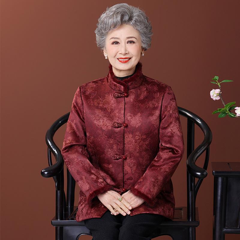 New Chinese Style Plus Size Velvet Jacket for Elderly Women – Thick Winter Wear for Grandma