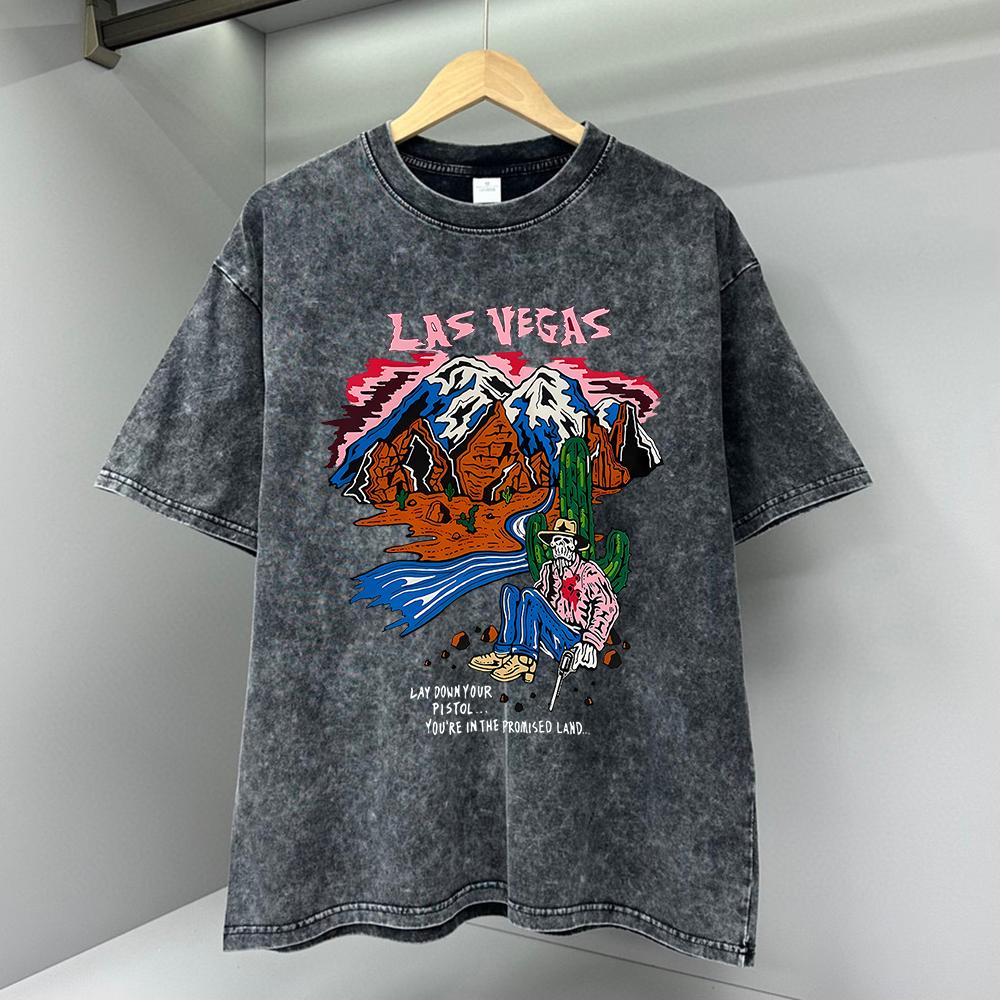 Las Vegas Graffiti-Art Mountain Print Men Clothes Summer T-Shirts High Quality Streetwear Loose Tops Breathable Tee