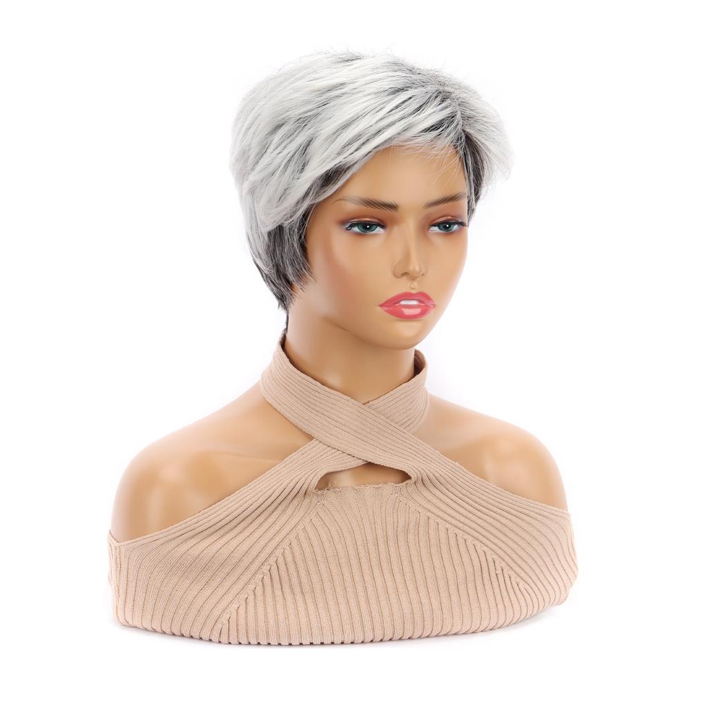 Krátké hnědé paruky pro bílé ženy Hnědé paruky Pixie střih s blond melírem Přirozeně vypadající syntetické vlasy Krátká paruka pro ženy