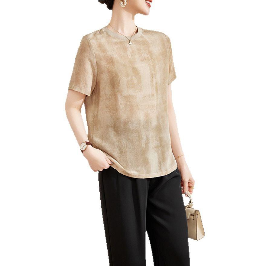 Temperament Silk Short-sleeved T-shirt Women's  New Round Neck Half-sleeved Loose Mulberry Silk Top Shirt