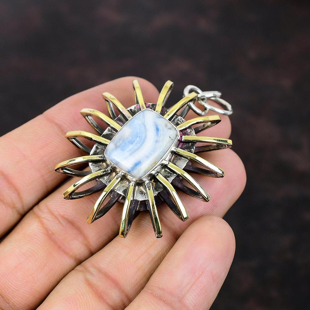Blue Scheelite Pendant 925 Sterling Silver Pendant Gemstone Handmade Jewelry 18K Gold Plated Cage Jewelry Gift For Friend Birthstone Pendant