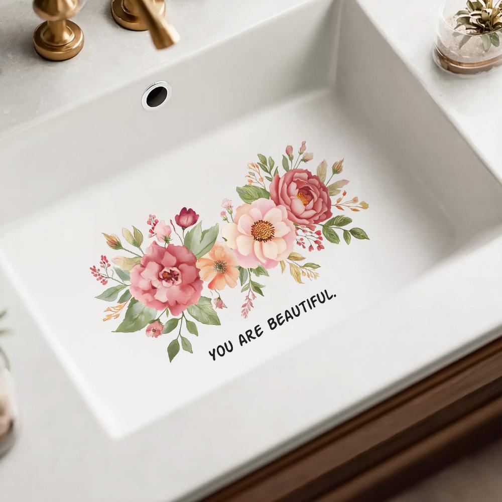 Fresh Peony Flower Bed Bathroom Decoration and Beautification Wall Stickers