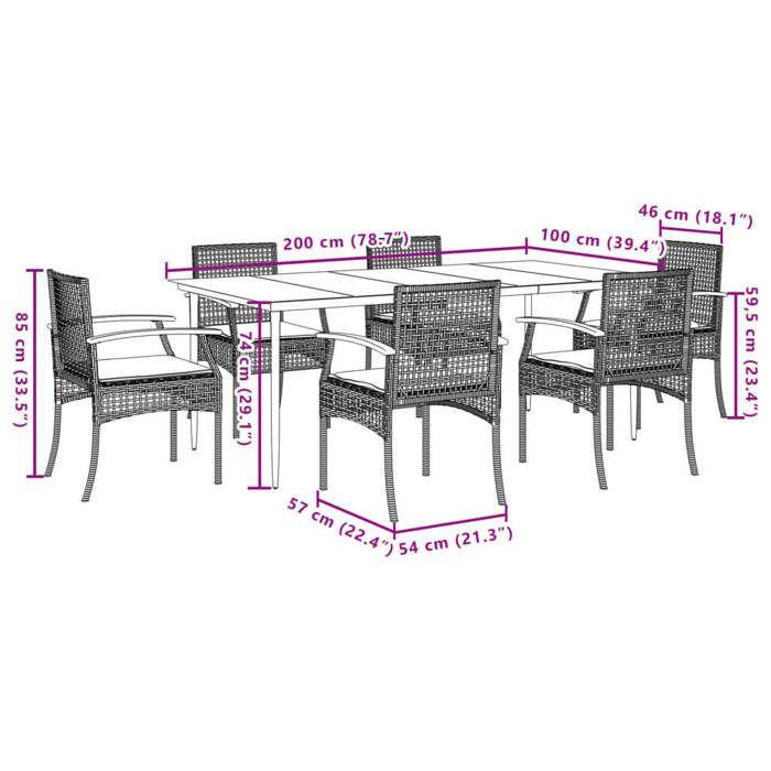 VidaXL Ensemble à Manger de Jardin avec Coussins 7pcs, Table et Chaise de Terrasse, Meubles de Patio, Mobilier d'Extérieur, 3213601