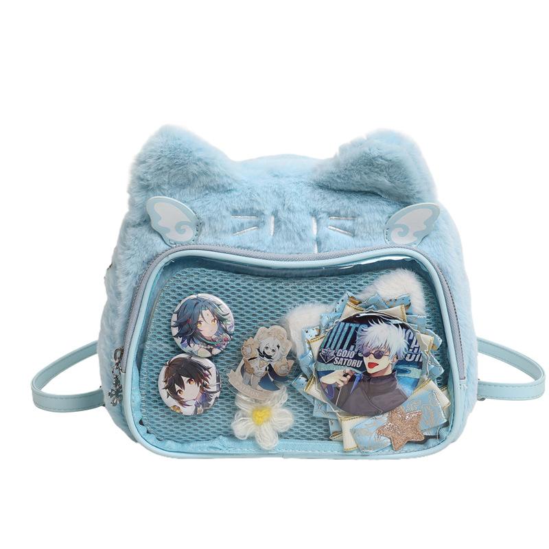 Original Cute Cat Plush Pain Bag Double Shoulder Student Party Daily Versatile Messenger Bag Two-dimensional Soft Cute Cat Bag
