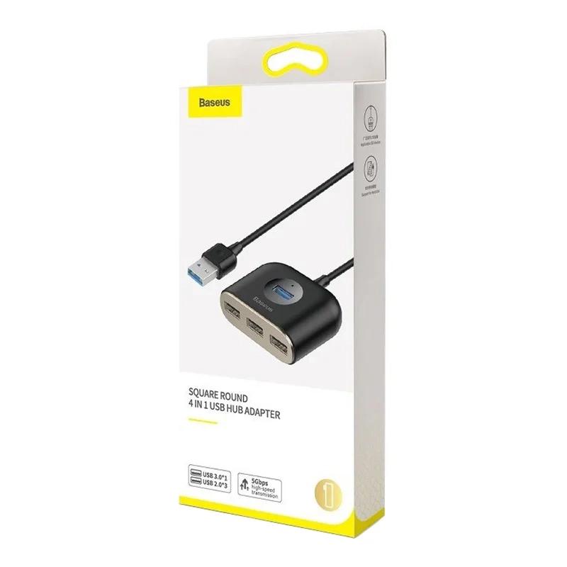 Adapter Usb 4W1 Baseus Square Round, Hub Usb 3.0 Do 1X Usb 3.0 + 3X Usb 2.0, 1M (Black)