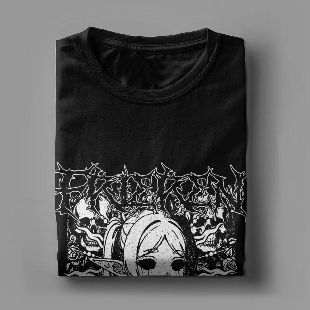 Men's Frieren The Slayer Death Metal T Shirts Pure Cotton Clothing Funny Short Sleeve Round Neck Tees Party T-Shirts