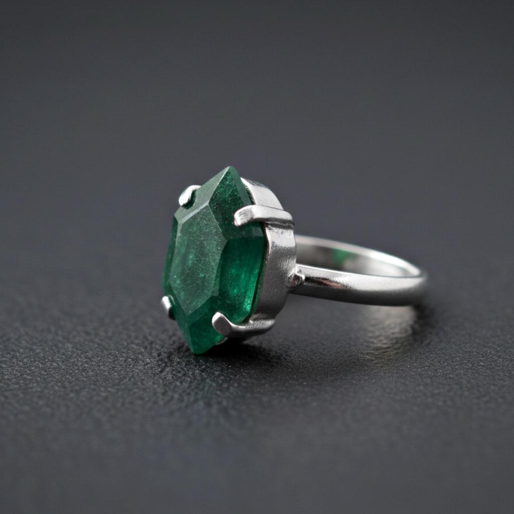 Natürlicher Grüner Smaragd Statement Ring, 925er Sterlingsilberschmuck, Handgefertigter Minimalistischer Eleganter Edelsteinring