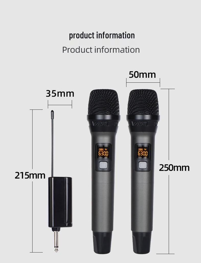 Universal UHF Dual Wireless Charging Microphone for Stage, KTV, Home, or Outdoor Use - 50m Range