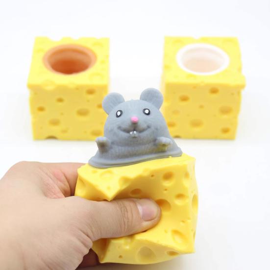 Cute Cheese & Mouse Squeeze Toy Creative Decompression Fidget Stress Reliever Soft Squeezable Decor Novelty Gift for Kids Adults Fun Party Favor