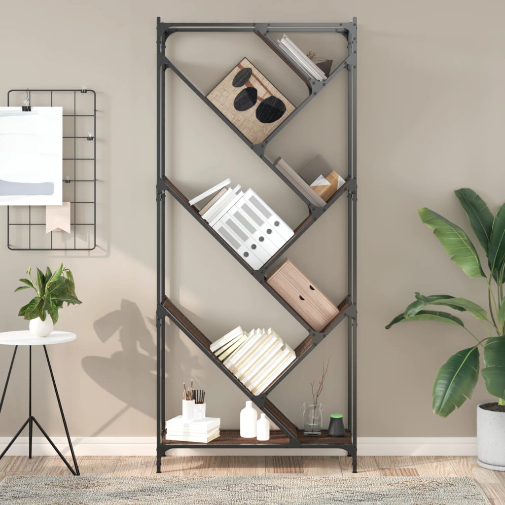 Vidaxl Regał, Brązowy Dąb 79X30X180 Cm Materiał Drewnopochodny I Metal