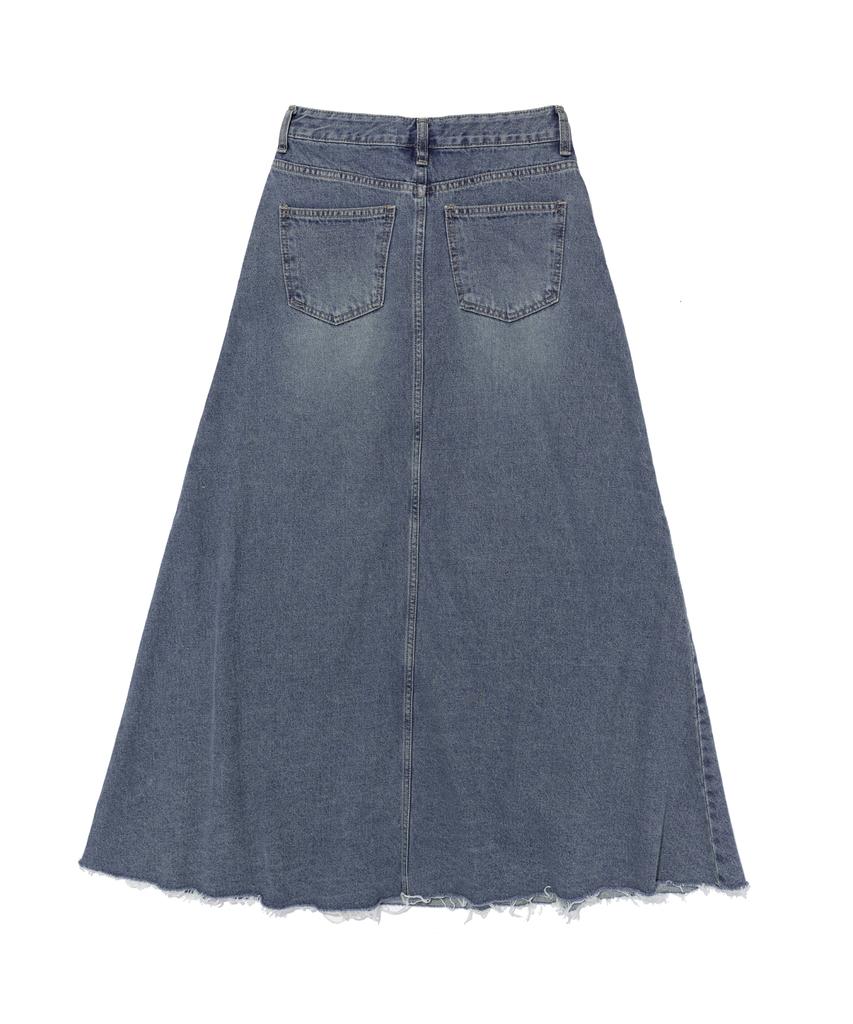 Road Road Maxi Denim Cutoff A-Line Long Skirt (Medium Blue)
