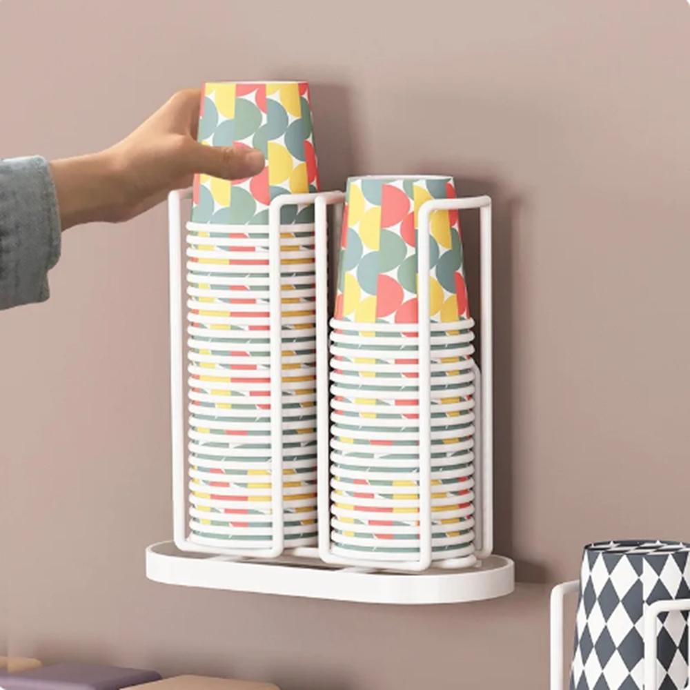 Disposable Paper Cup Storage Rack Punch Free Wall Mounted Stainless Steel Water Cup Holder for Kitchen