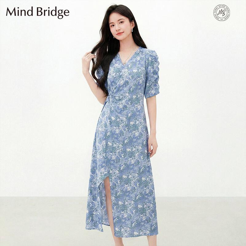 Mind Bridge Floral V-Neck Short Sleeve Midi Dress M