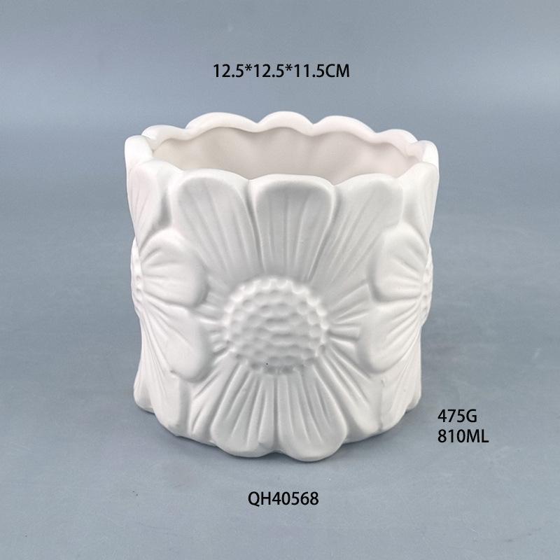 Керамическая Чисто-Белая Рельефная Цветочная Ваза Высококлассная Французское Искусство Стиль Ins Креативная Ваза-Украшение