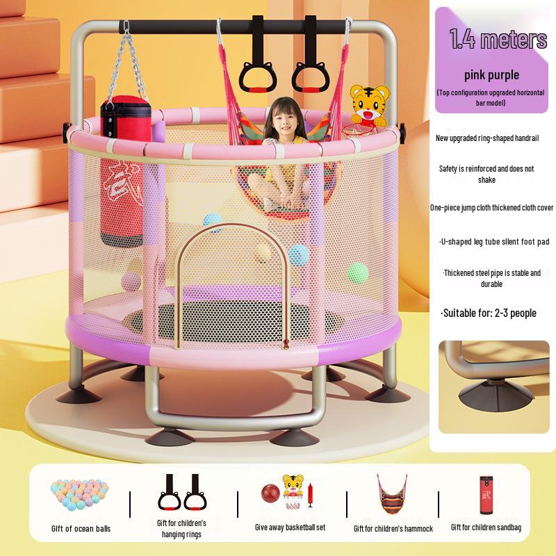 Children's Indoor Trampoline & Swing Set with Anti-Tip Safety Bar