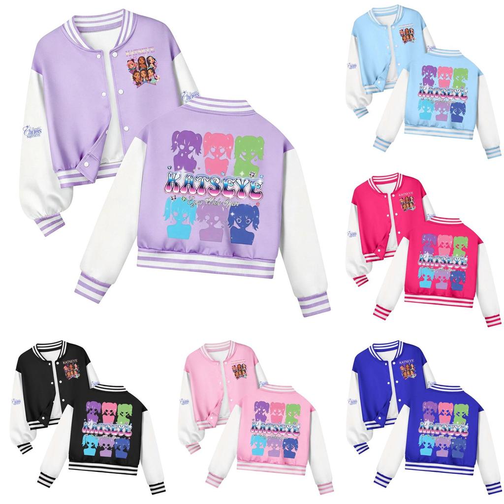Kids Printed Baseball Jacket Casual Loose Fit Outerwear