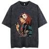 Women'S Vintage Anime Print Acid-Washed T-Shirt Washed Cotton Short-Sleeved Streetwear Top Manga Fashion Oversized T Shirt