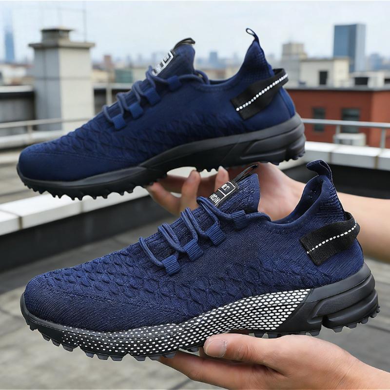 Modern Men's Sneakers Breathable Mesh Knit Running Shoe Material Shock-Absorbing Sole Comfortable Casual Flace Up Shoes for Men