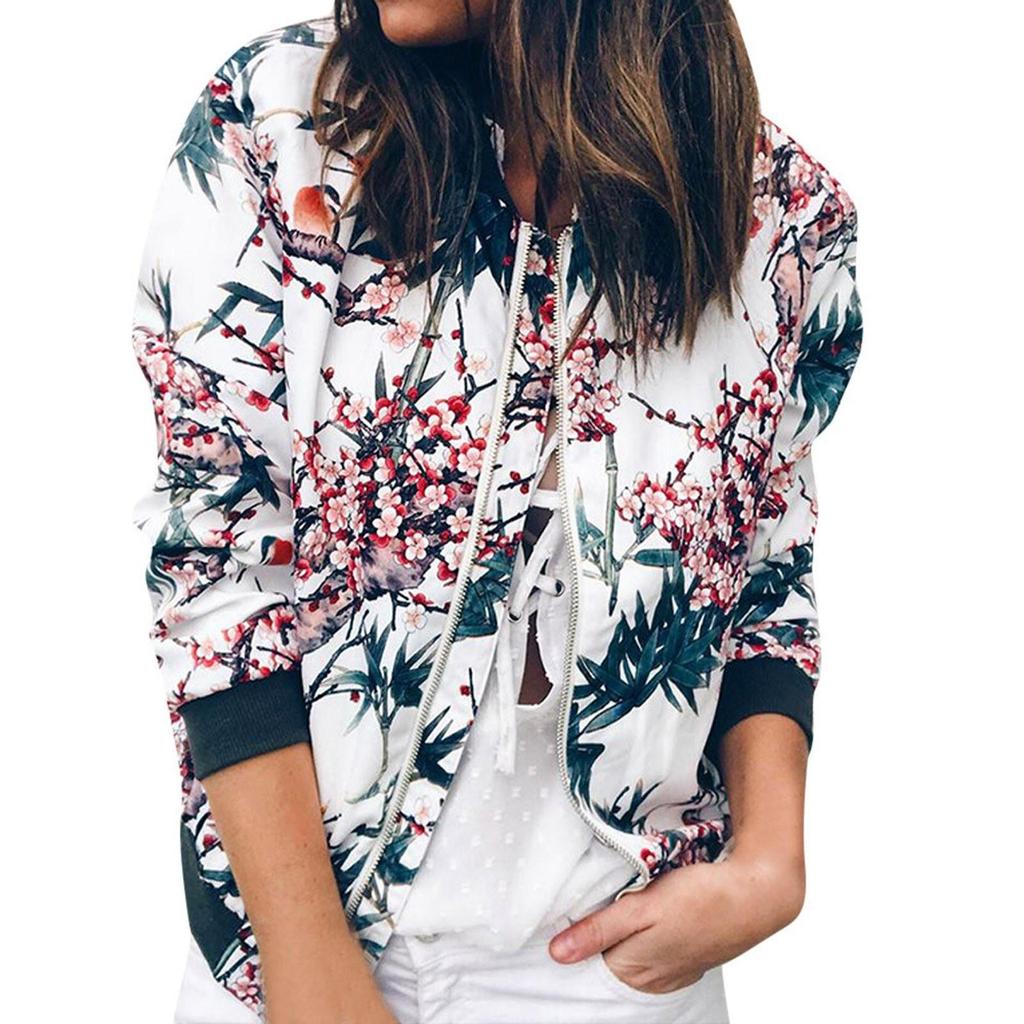 Giacca da Donna Retro Floreale con Cerniera Cappotto Casual Capospalla