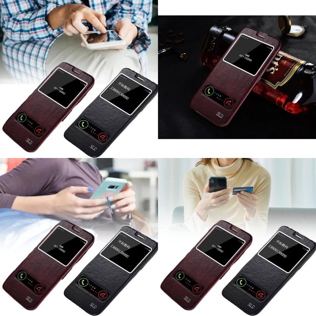 Für Samsung S6 S7 S7edge S6edge Leder Handyhülle mit stoßfester Dual-Fenster Klappabdeckung für Zuhause und Reisen