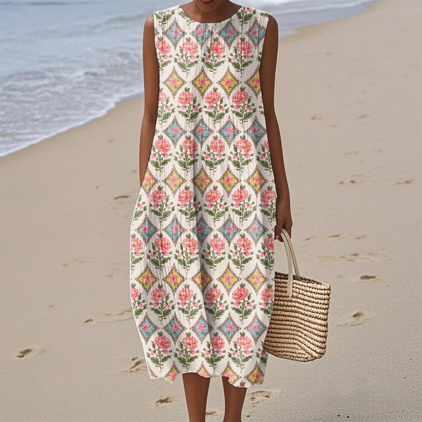 

Женское модное повседневное платье без рукавов с круглым вырезом и цветочным принтом, элегантное, темпераментное L коричневый