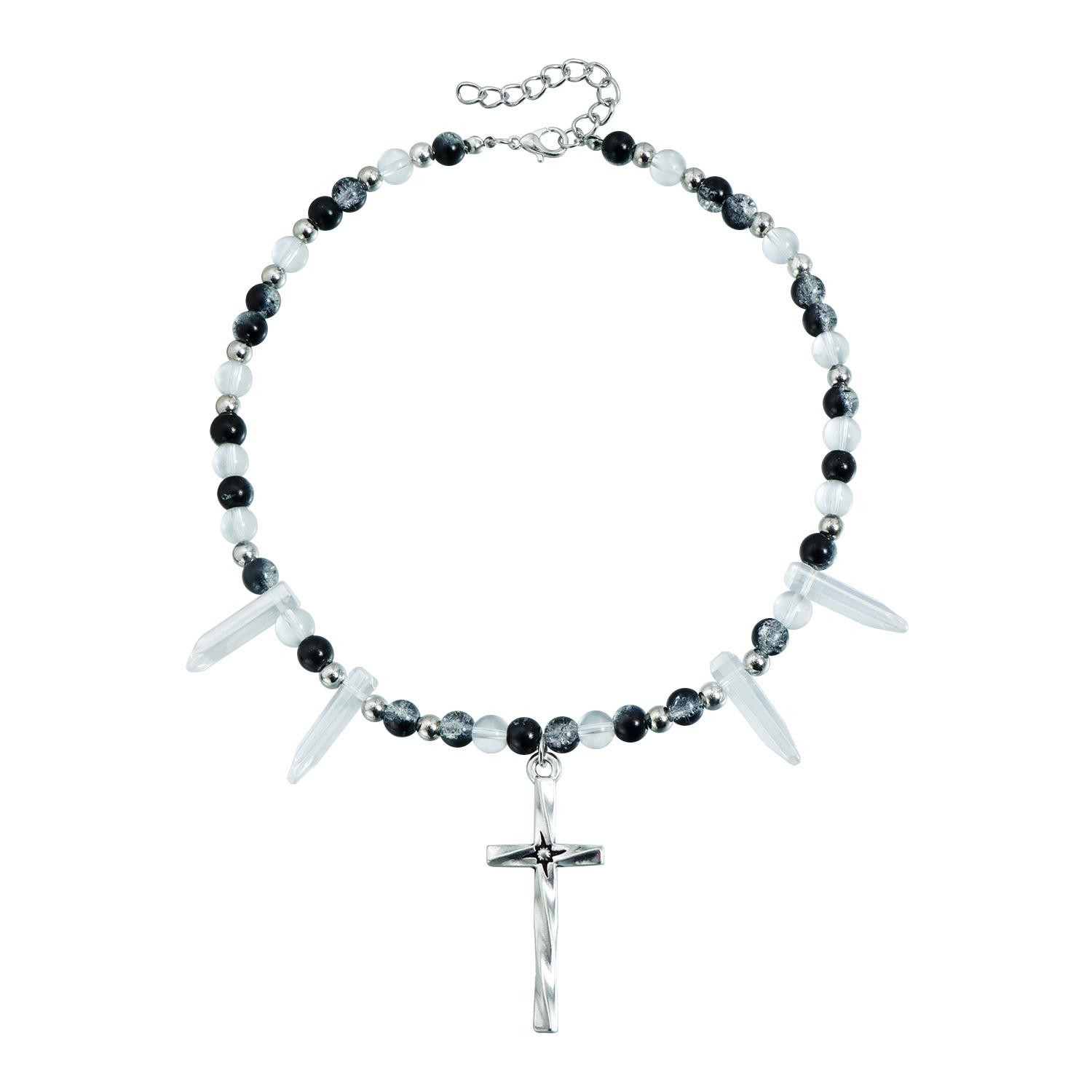 Dark black bead cross necklace, irregular collarbone chain designed by foreign trade niche
