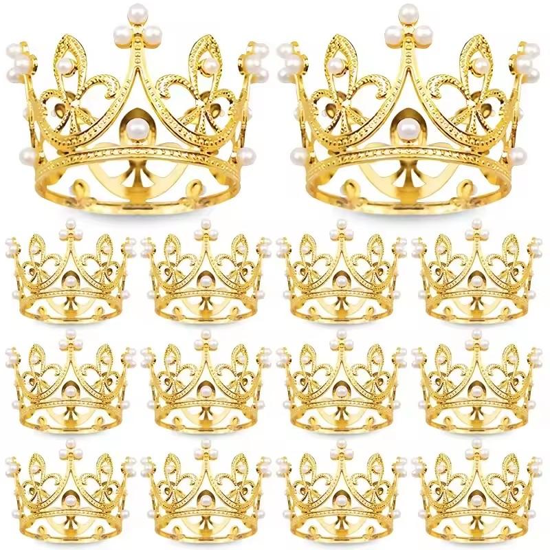 

Mini Pearl Crown Cake Decoration Cupcake Topper Kids Hair Ornaments DIY Cake Baking Decoration For Wedding Birthday Party Decor 1PC золотий