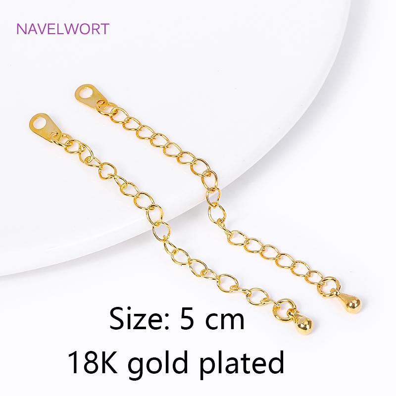 18K Gold Plated With Tag Extension Chain Brass Metal Extension Chains Connectors DIY Necklace Bracelet Jewelry Making Supplies
