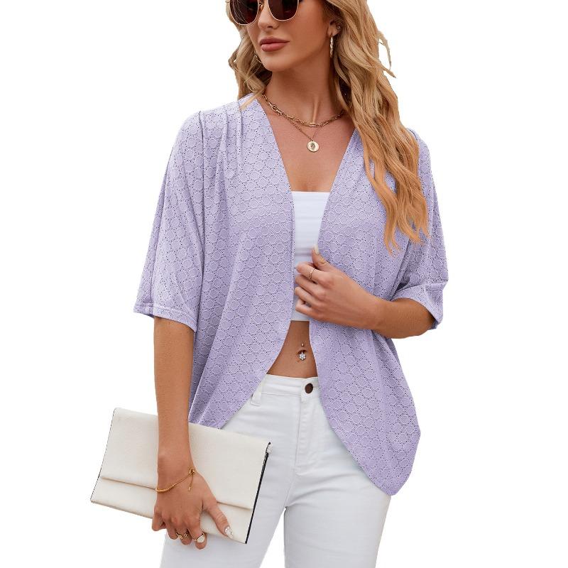 Summer Women's Cardigan, New Solid Color Medium Sleeve Cardigan, Knitted Cardigan Jacket, Air Conditioning Shirt
