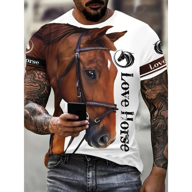 Black White Horse Graphic 3d Full Print T-shirt For Men Fashion Short Sleeve Crew Neck Tshirt Casual Summer Oversized Top