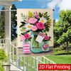 2D Flat - 2D Flat, 1pc Digital Painting of Three Flower Arrangements In Glass Jars 2D Printing, Double-Sided Garden Flag, Family Courtyard Lawn Decora