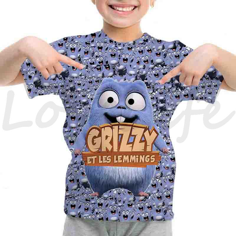 Summer Kids Grizzy And The Lemmings T-Shirts Children Cartoon 3D T Shirts Camiseta Boys Girls Teens Toddler T Shirts Tee Tops