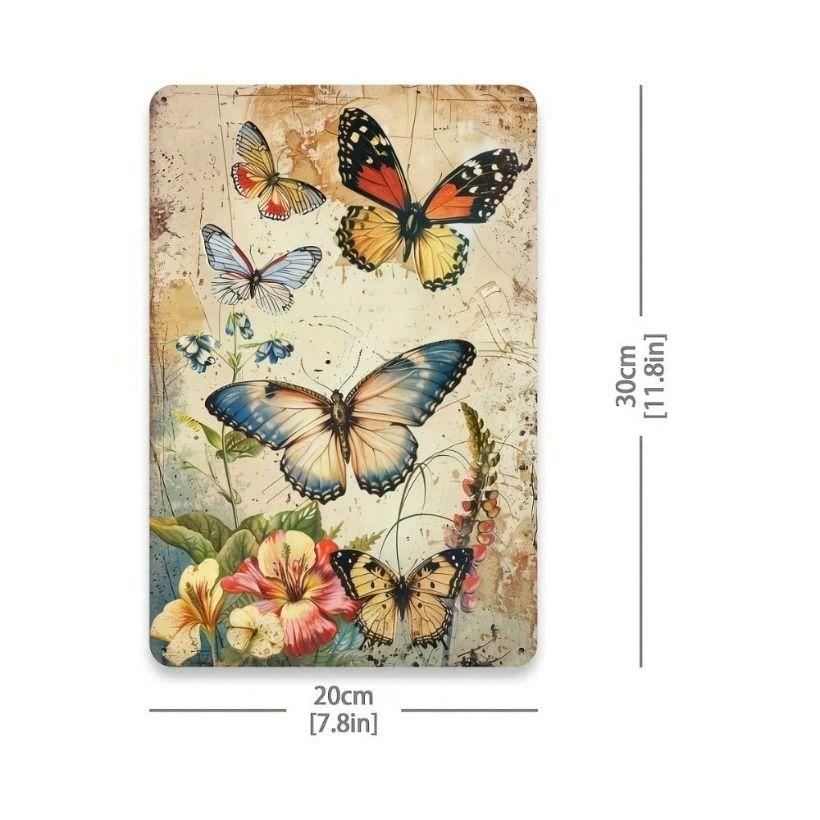 Vintage Metal Sign Butterfly Flower Wall Decor for Restaurant