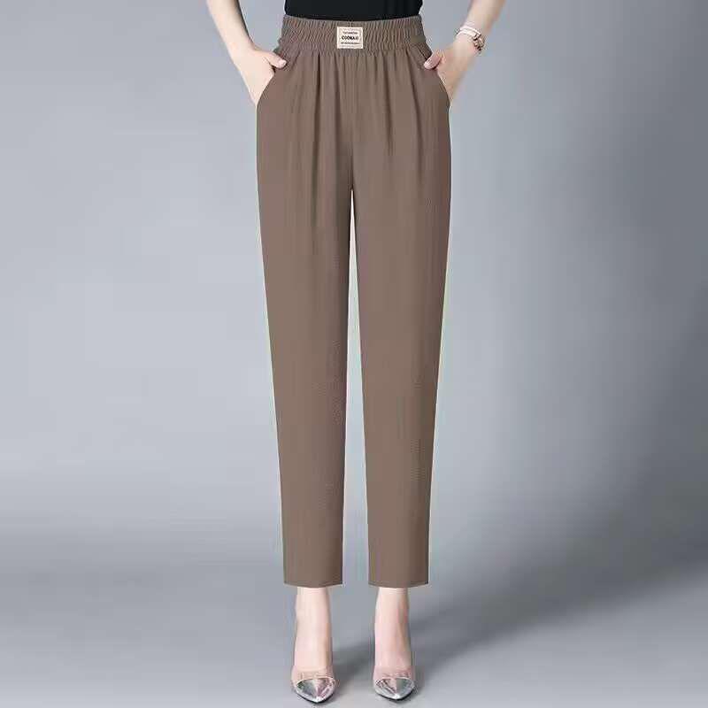 

Брюки-морковки из ледяного шелка с эластичной талией для похудения - Женская весенне-летняя повседневная одежда больших размеров L кофейный