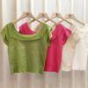 Xiaofei Sleeve Round Neck Hollow U-neck Versatile Female Summer Thin Knit Shirt Design Sense Niche Short Tops Casual Essential Slim Fit Pullovers Tees