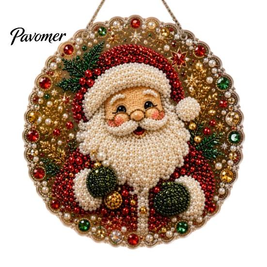 Santa Claus Reindeer Garland Ornaments Christmas Faux Pearl Painting Hanging Ornament Kit, DIY 3D Beads Crafting Kits for Adults Kids Art Craft,
