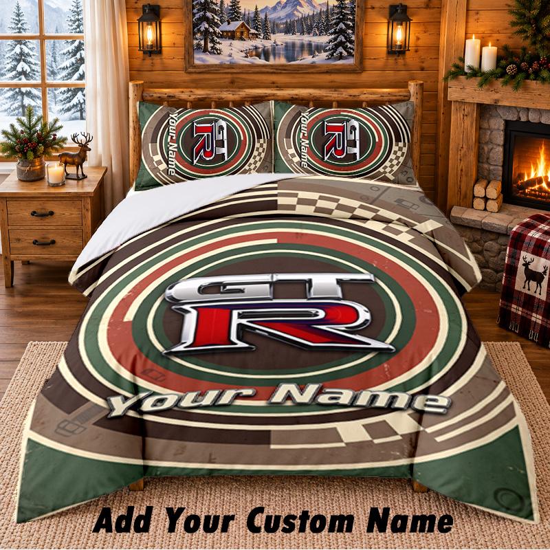Nissan GT-R Pattern Bedding 3Pcs Set Custom Name, Bed Sheet And Pillowcases For Home Bedroom