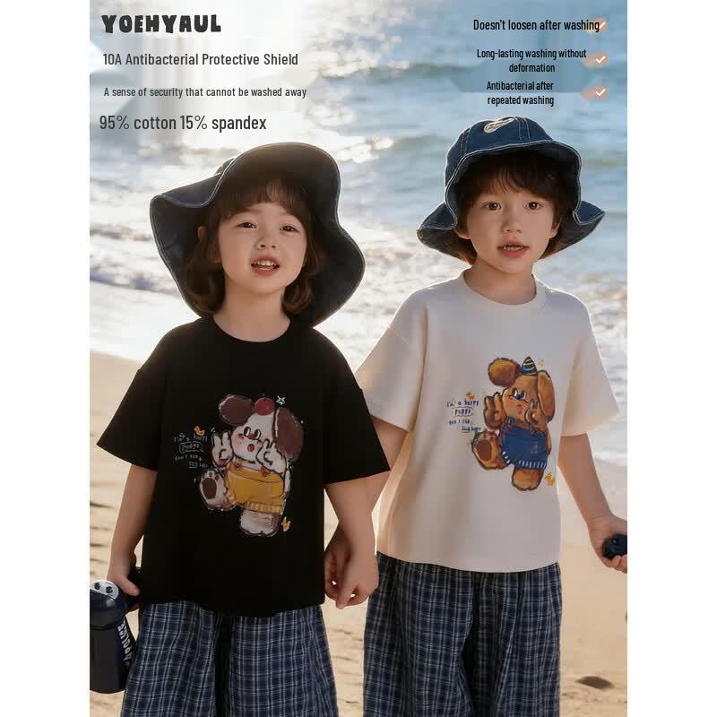 YouYou Girls' Cartoon Antibacterial Short-Sleeve T-Shirt