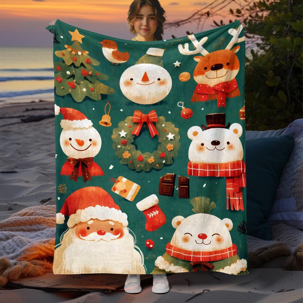 1pc Festive Christmas Flannel Blanket - Lightweight, Soft, Warm Throw for Sofa, Office, Chair, Camping, Travel - All-Season Coar