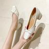 Fashion Spring and Summer Large Size Chunky Heels New Spring and Autumn Women's Soft Leather Middle Heel Square Head