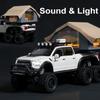 1:24 Scale Raptor F150 Car Model Toy Metal Diecast Doors Opened Camping RV Light Sound Miniature Vehicle Kids Birthday Gift