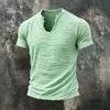2026 Solid-color Men's Retro Cotton-Linen Mustache Edge Special V-Neck Short-Sleeve T-Shirt