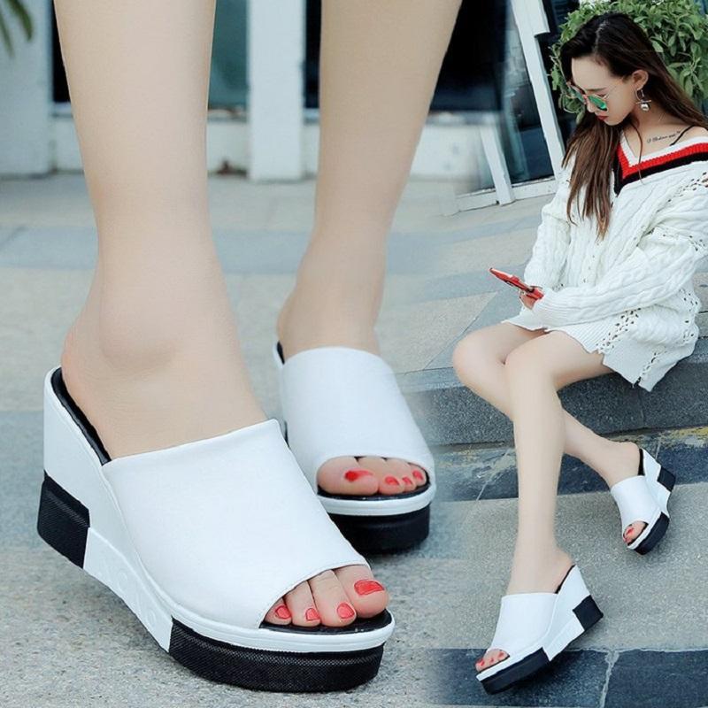 2021 Moda Mujeres Zapatillas Plataforma Abierta Dedo del Pie Cuñas Zapatos  Sandalias Mujer PU Cuero Zapatos Mujeres Verano Calzado para Mujer comprar  a buen precio — entrega gratuita, reseñas reales con fotos — Joom