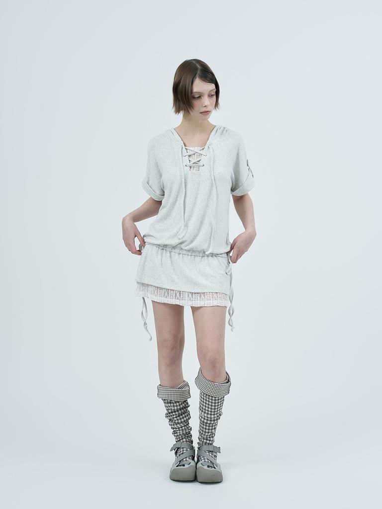 Phased Eyelet Lace Hooded Dress_Melange