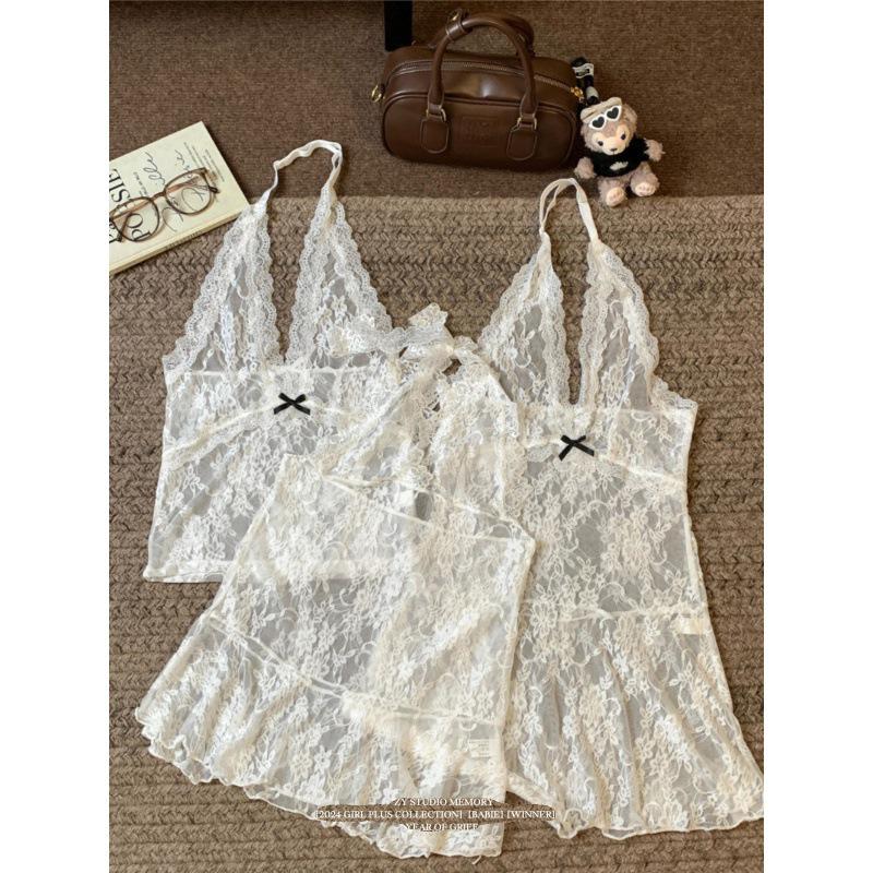 Winter 2024 Women's Lace Slip Dress - Sleeveless, Layered, Waist-Hugging with Bow