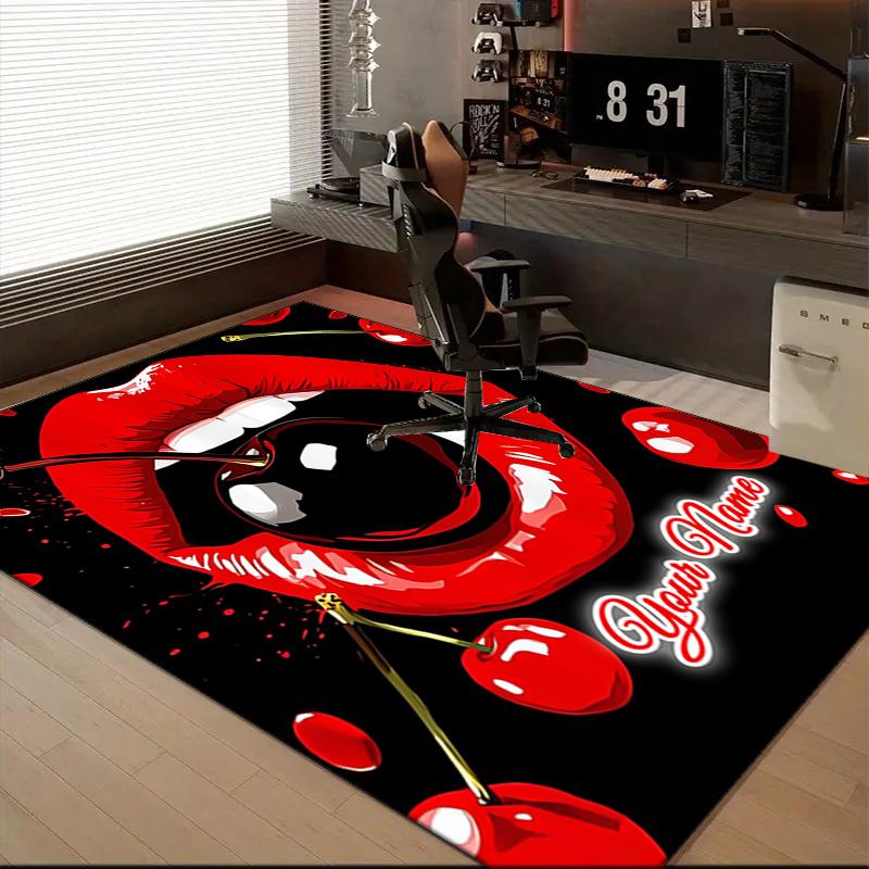 1PC Custom Name Cherry Kiss Artwork Theme Floor Mat Ideal for Living Room, Game Rooms, Office, Bedroom,Floor Mat Playful Design