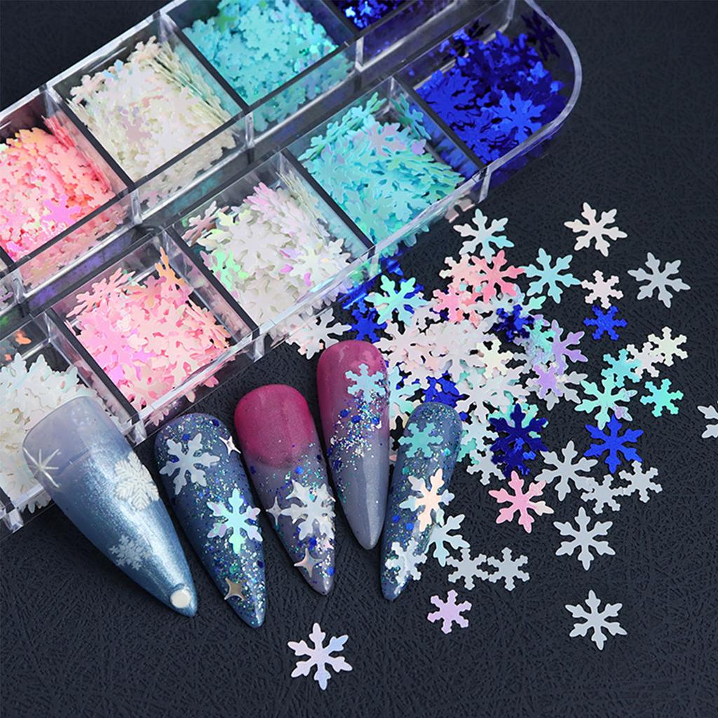 Christmas Snowflake Nail Sequins Holographic Snowflakes Flake Nail Glitter Confetti Spakely Nail Stickers for Nail Decor